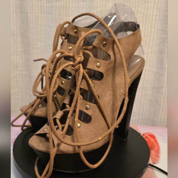 #3336 Breckelles women's high heels open toe lace up - Picture 1 of 10